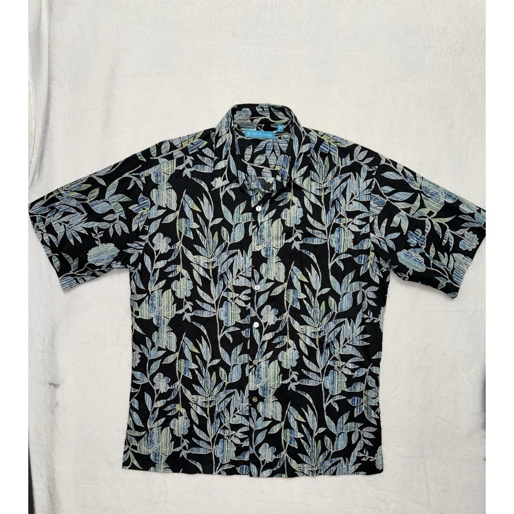 Tori Richard Men's Blue Hawaiian Shirt Tropical Leaf Short Sleeve Size Small